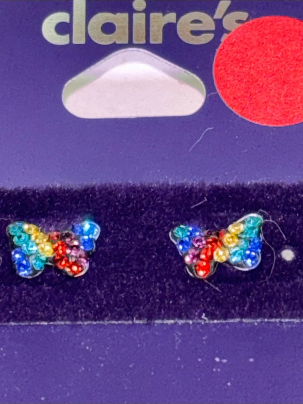 CLAIRE’S Earrings Studs Rainbow Crystal Butterfly Sterling Silver
